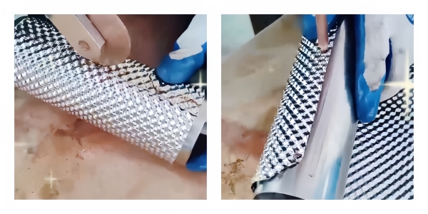 Exhaust pipe heat shield installed on a high-temperature exhaust system Exhaust pipe heat shield installed on a high-temperature exhaust system